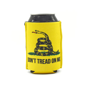 Yellow ZipSip with snake and don't tread on me text on a black can