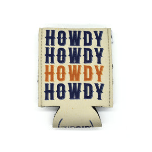 Tan ZipSip with repeating Howdy western font