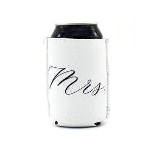 White ZipSip with Mrs. in black script on a black can
