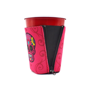 Pink ZipSip with Sugar Skull on red solo cup