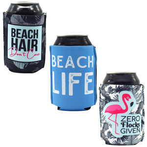 Beach Life ZipSip drink sleeve on aluminum soda pop can