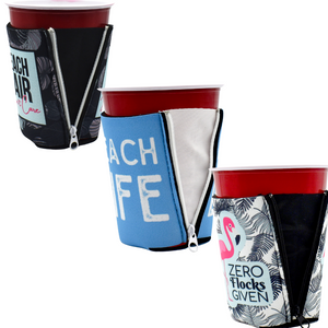 Beach Life ZipSip drink sleeve on red solo cup