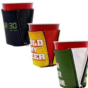 Cheers ZipSip drink sleeve on red solo cup