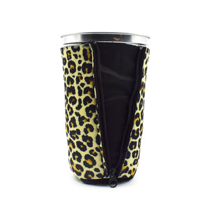 Leopard ZipSip drink sleeve on red solo cup