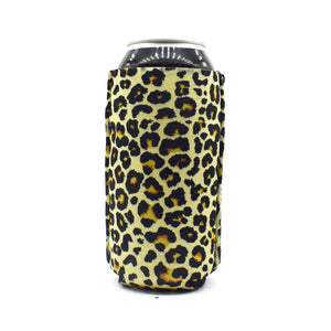 Leopard ZipSip drink sleeve on aluminum soda pop can