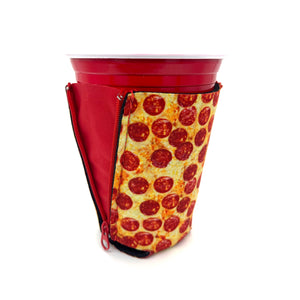 Pizza ZipSip drink sleeve on red solo cup