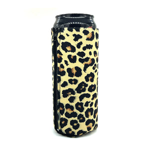 Leopard ZipSip drink sleeve on aluminum soda pop can