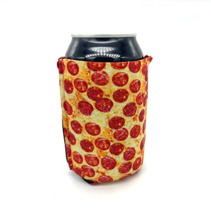 Pizza ZipSip drink sleeve on aluminum soda pop can
