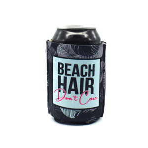 Black palm leave ZipSip with Beach Hair Don't Care on black can