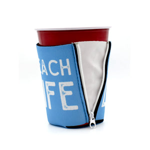 Light blue ZipSip with Beach life text on solo cup