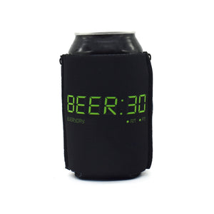 Black ZipSip with Green Beer:30 digital clock on black can