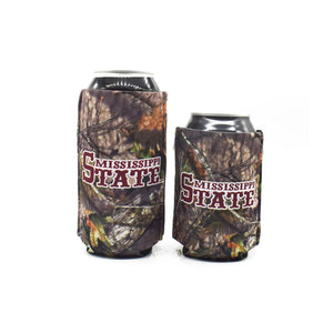 Mississippi State University Mossy oak Camo BigSip and ZipSip on tall and short black can