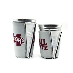 Mississippi State University gray ZipSip and BigSip on tall and short aluminum cup