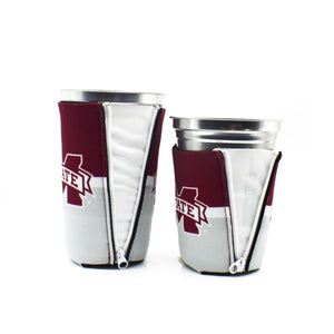 Mississippi State University BigSip and ZipSip, Maroon and gray on tall and short aluminum cup