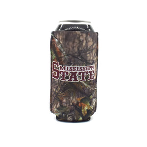 Mississippi State University Mossy oak Camo BigSip on tall black can