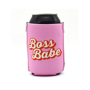 Pink ZipSip with boss babe text on black can