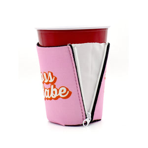 Pink ZipSip with boss babe text on red solo cup