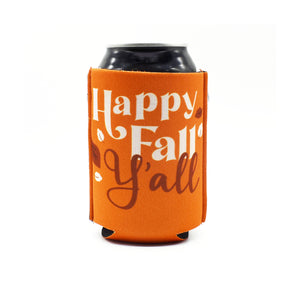 Orange ZipSip with leaves and Happy Fall Y'all text on black can