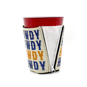 Tan ZipSip with repeating Howdy western font on solo cup