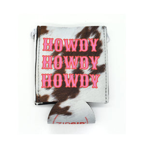 Cowhide ZipSip with Pink Howdy western font