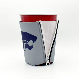 Gray ZipSip with purple Kansas State University powercat logo on a solo cup