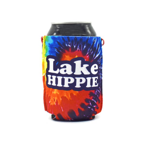 Tie dye ZipSip with Lake Hippie text on a black can