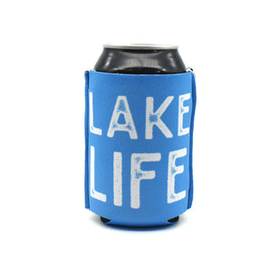 Blue ZipSip with white lake life text on black can