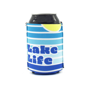 Blue stripe sunrise ZipSip with blue Lake Life text on a black can