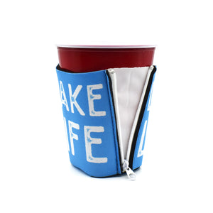 Blue ZipSip with white lake life text on solo cup