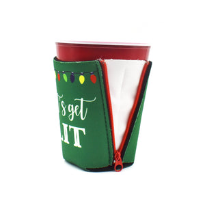 Green ZipSip with Lets Get Lit and Christmas lights on solo cup