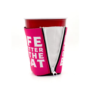 Pink ZipSIp with Life is better on the boat text on a solo cup
