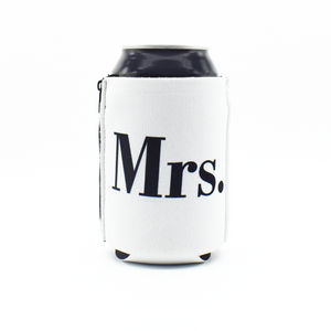 White ZipSip with Mrs. in bold black text on a black can