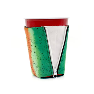 Trout Skin ZipSip drink sleeve on red solo cup