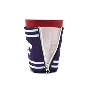 K-State Jersey ZipSip drink sleeve on red solo cup