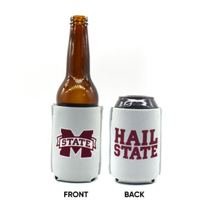 Mississippi State University gray ZipSip on black can and bottle front and back
