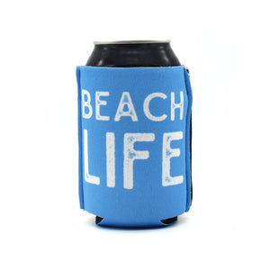 Light blue ZipSip with Beach life text on black can