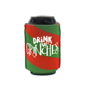 Drink Up Grinches ZipSip drink sleeve on aluminum soda pop can