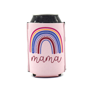 Pink ZipSip with rainbow and mama text on a black can