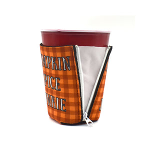 Orange Plaid ZipSip with Pumpkin Spice Junkie text on solo cup