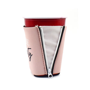 The Party ZipSip drink sleeve on red solo cup