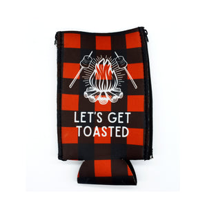 red buffalo plaid BigSip with campfire and Let's get toasted text 