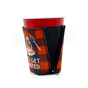 red buffalo plaid ZipSip with campfire and Let's get toasted text on a solo cup